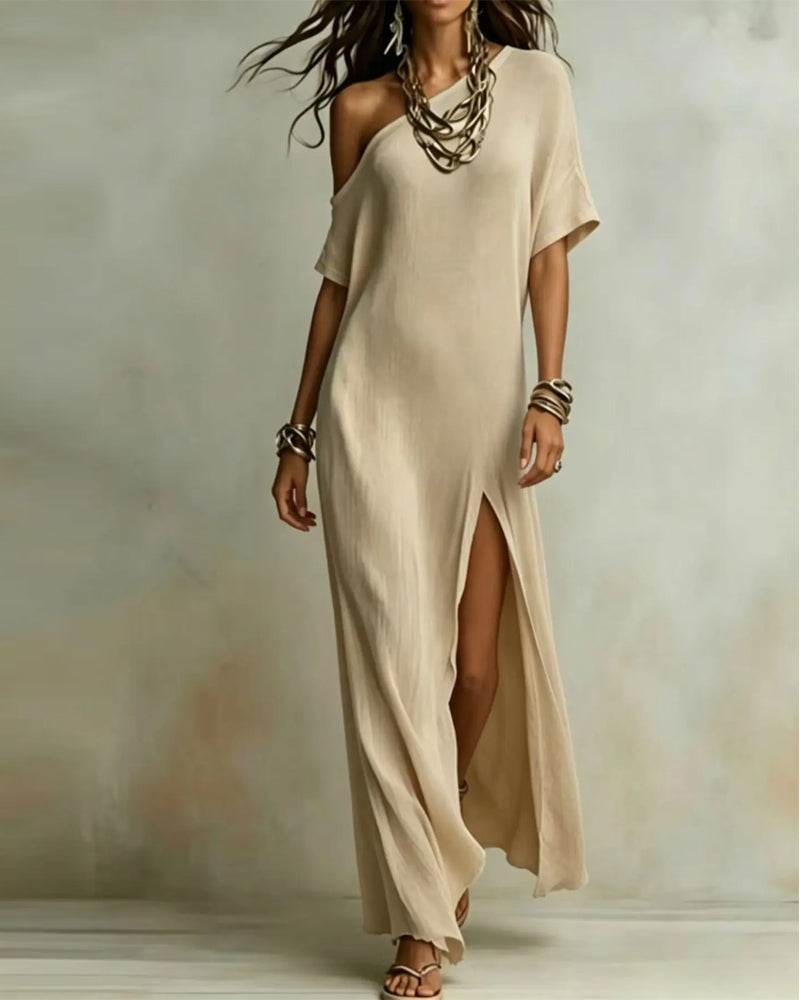 Slash Shoulder Slit Dress