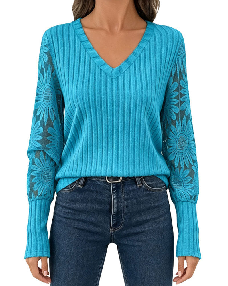 Stylish Lace Trim Patchwork Top