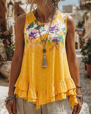Sleeveless Ruffled Hem Tank Top