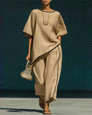 Crewneck Asymmetric Casual Loose Sets