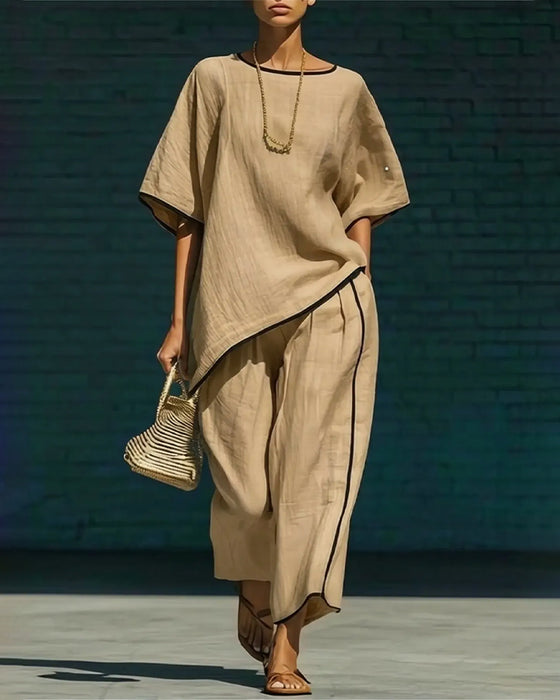 Crewneck Asymmetric Casual Loose Sets