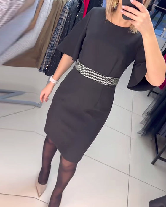 Round Neck Flared Half Sleeve Waist Dress