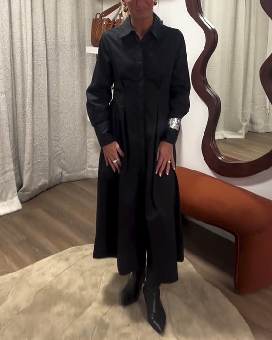 Pleated Collar Slimming Shirt Dress