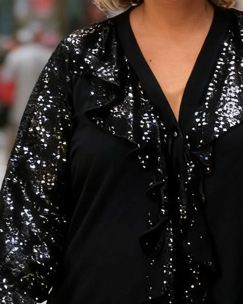 Plus-Size Ruffled Sequined Blouse