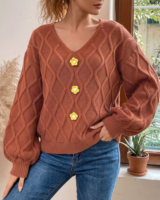 Lantern Sleeve Argyle Fashion Knit Pullover
