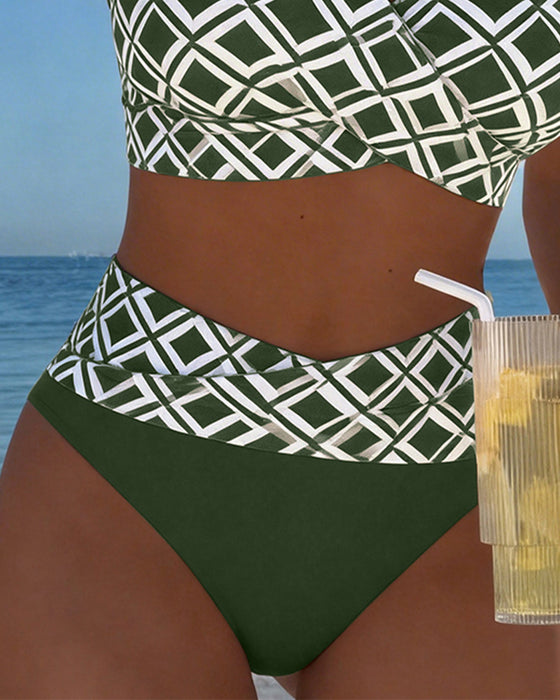 Diamond-Patterned Bra-Style Two-Piece Swimsuit