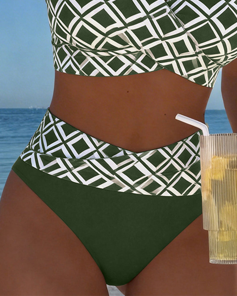 Diamond-Patterned Bra-Style Two-Piece Swimsuit