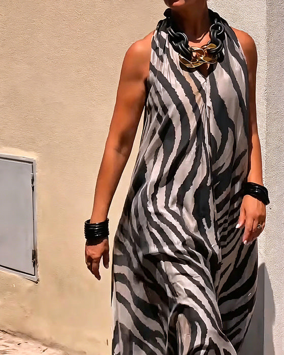 Halter Neck Print Maxi Dress