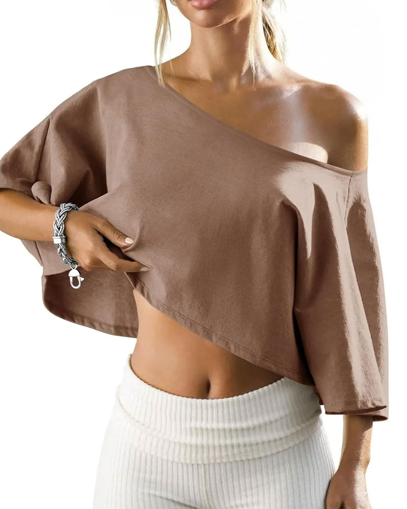 One Shoulder Cropped Cold Shoulder T Shirt
