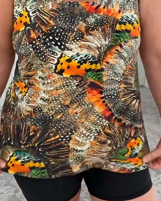 Two-Piece Printed Boxer Swimsuit