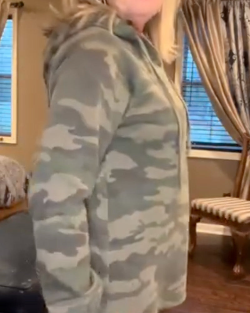 Camo Drawstring Loose Sweatshirt Hoodie