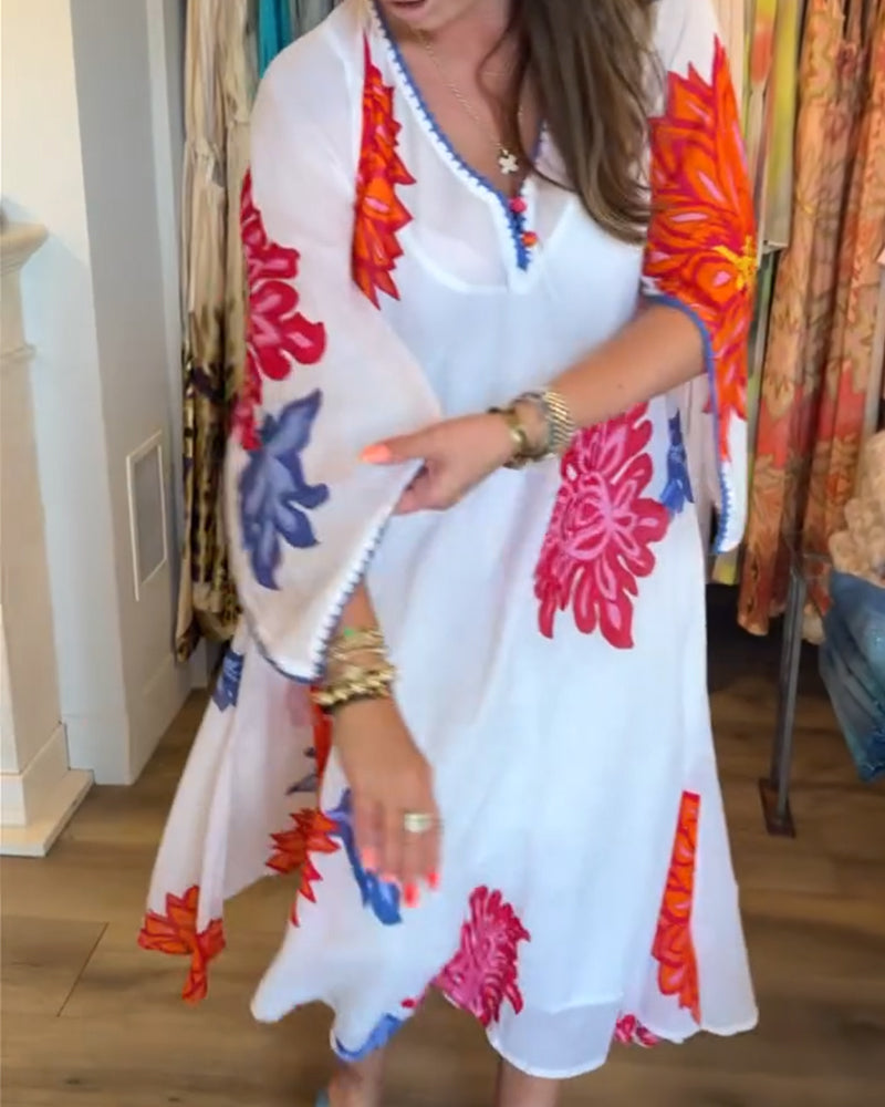 Colorful Large Floral Loose Long Dress