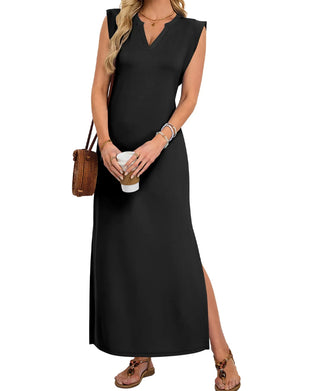 Sleeveless V-Neck Slit Workwear Long Dresses