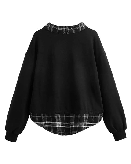 Plaid Lapel Fake Two-Piece Sweatshirt
