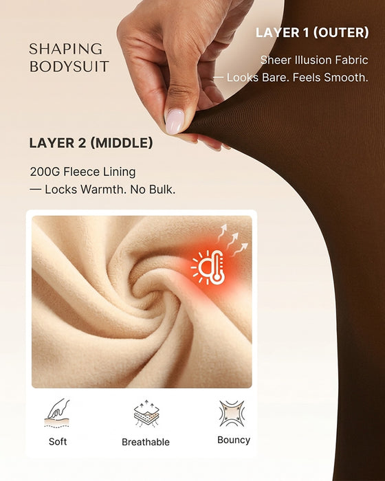 Sheer-Panel with Fleece Lined Tights Stay-Warm Tummy Control Sheer Effect Tights Bodysuit