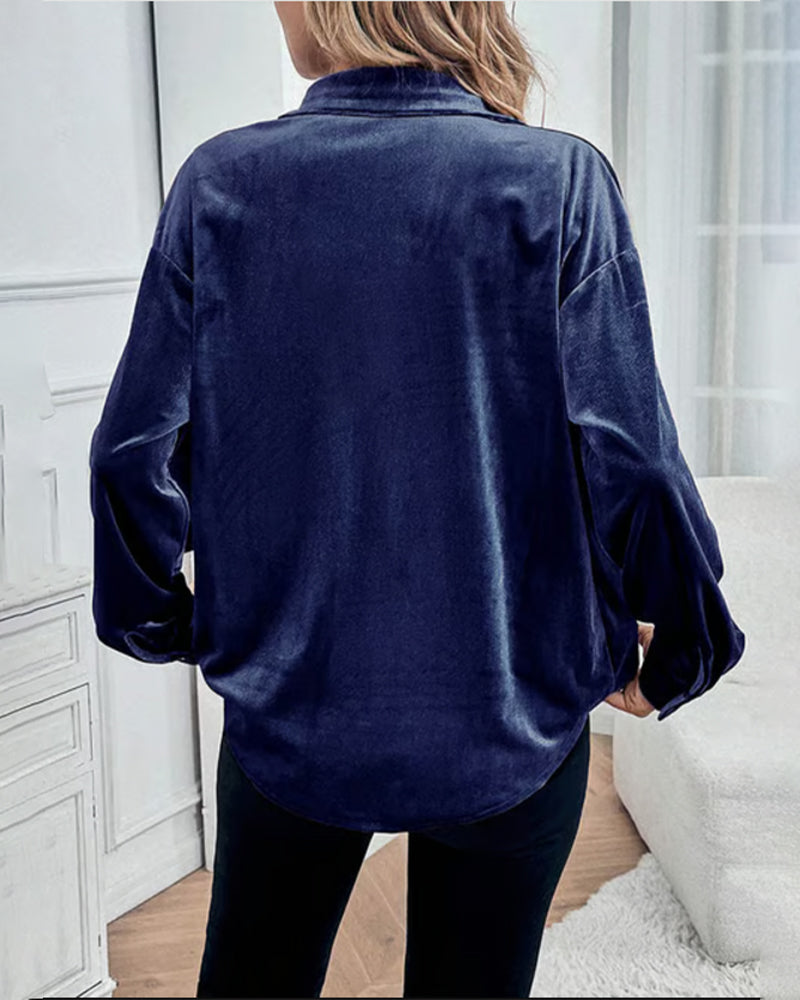 Pocket Design Collared Long-Sleeve Shirt