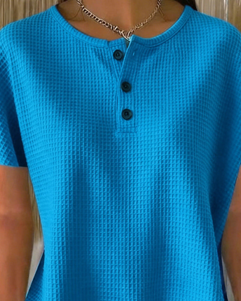 Button-Down V-Neck Casual T-Shirt