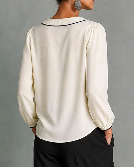 V-Neck Long Sleeve Blouse