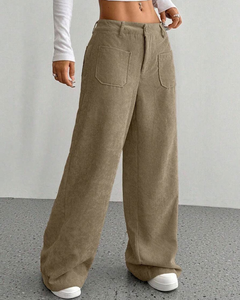 Front Back Pocket Solid Straight Leg Long Pant