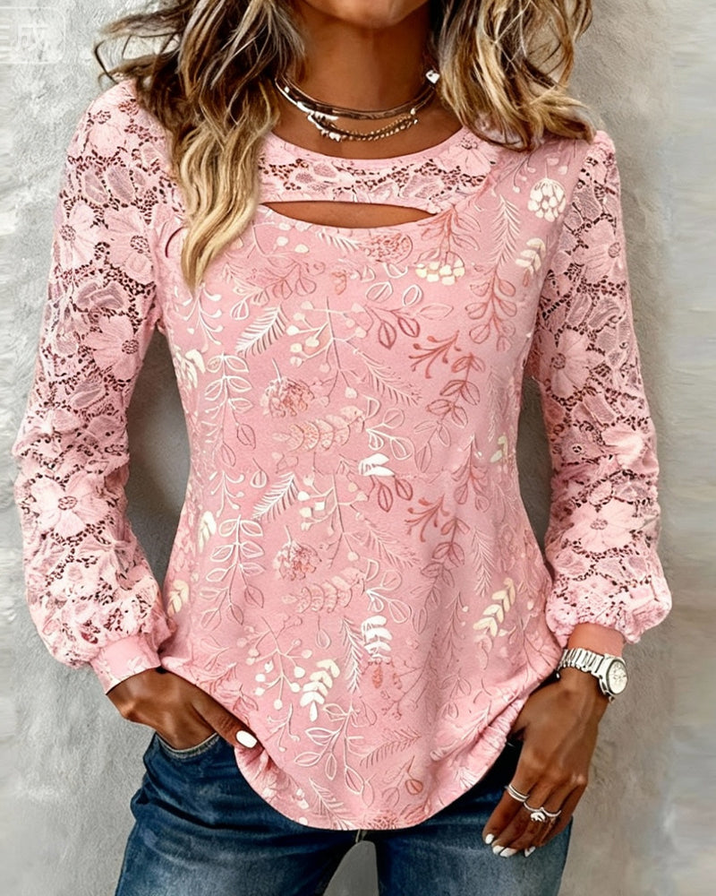 Hollow-Out Fashion Patchwork Blouse