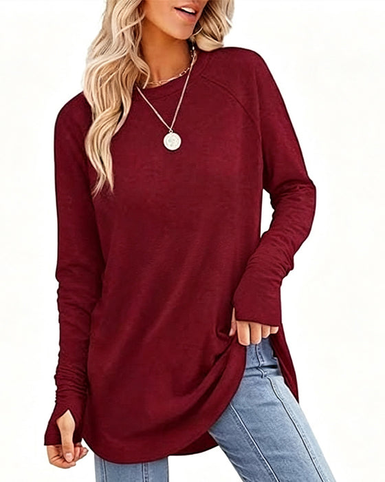 Relaxed Crew Neck Raglan Long Sleeve Top