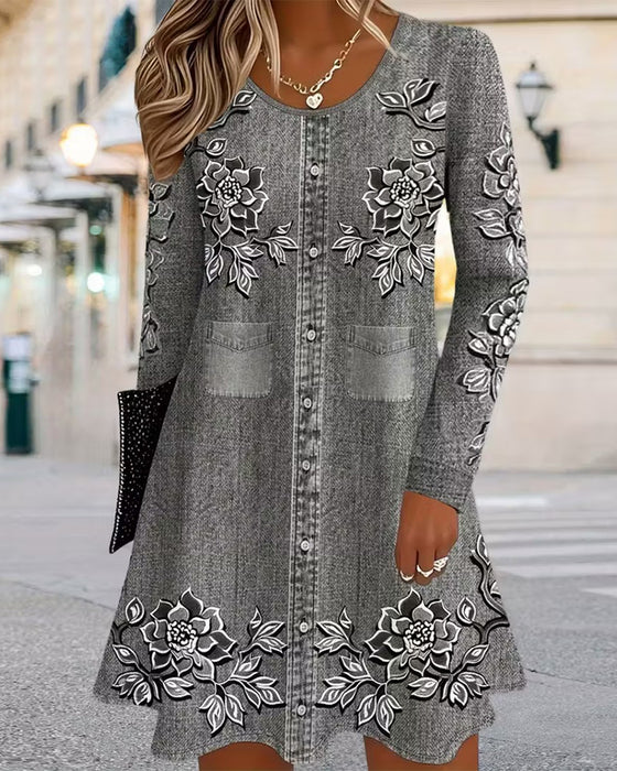 Positioned Printed A Hem Dress