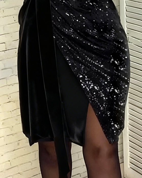 Fashionable V-Neck Sequined Velvet Dress