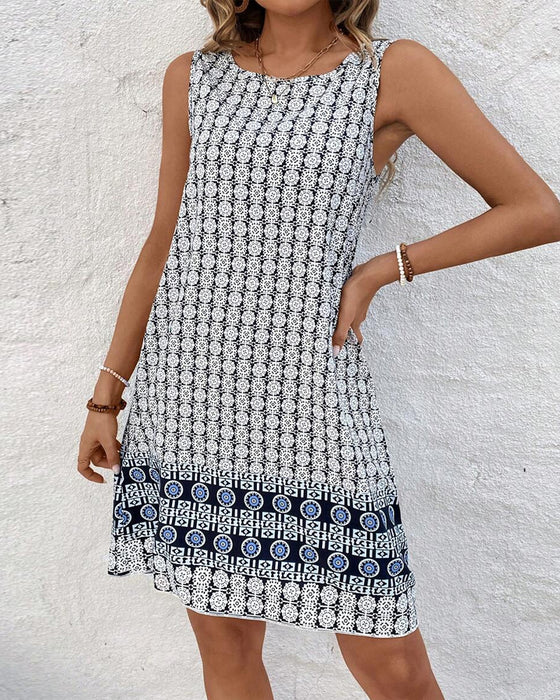 Sleeveless Printed Shift Dress