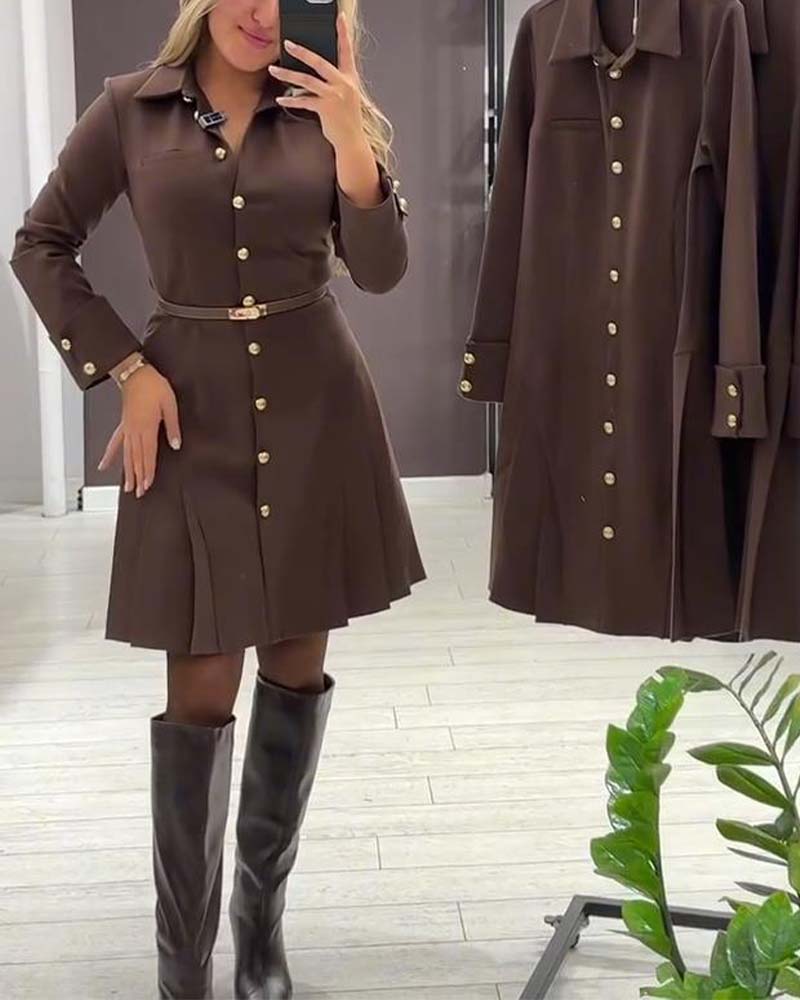 Button-Up Long-Sleeved Dress