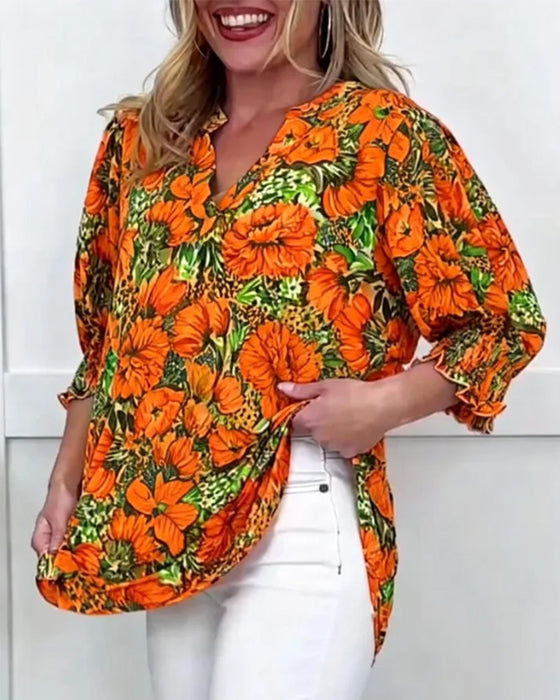 Half Sleeve Fashionable Floral Blouse