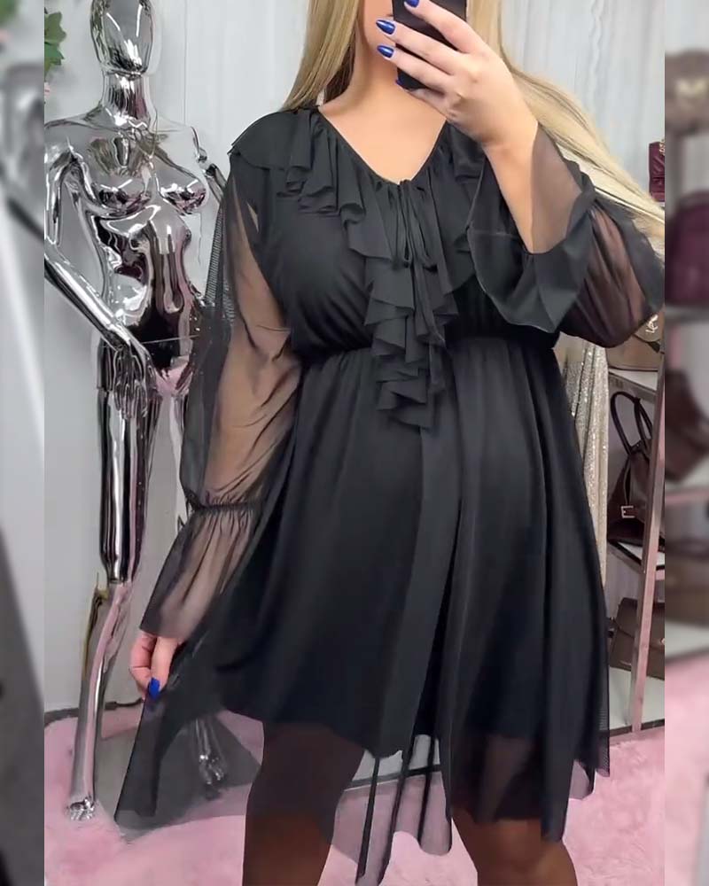 Ruffled V-Neck Fashion Dress