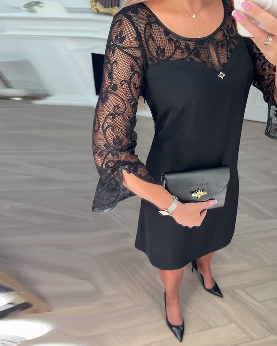 Solid Color Long-Sleeved Patchwork Dress