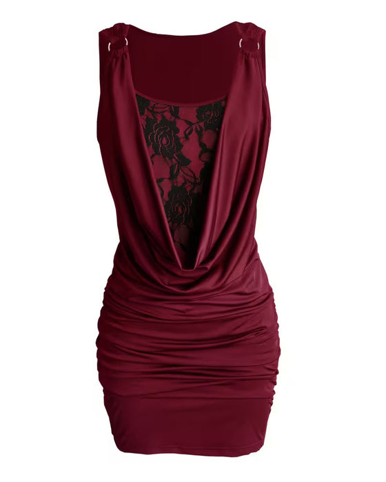 Drape Neck Lace Strappy Bodycon Dress
