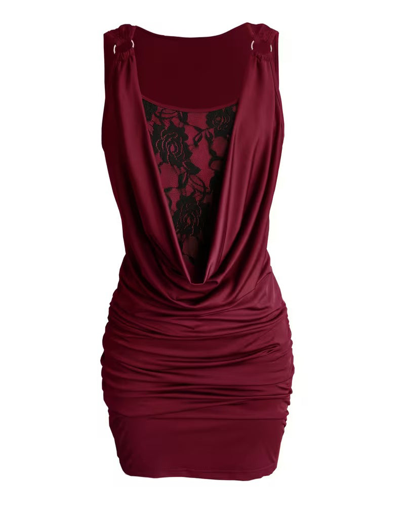 Drape Neck Lace Strappy Bodycon Dress