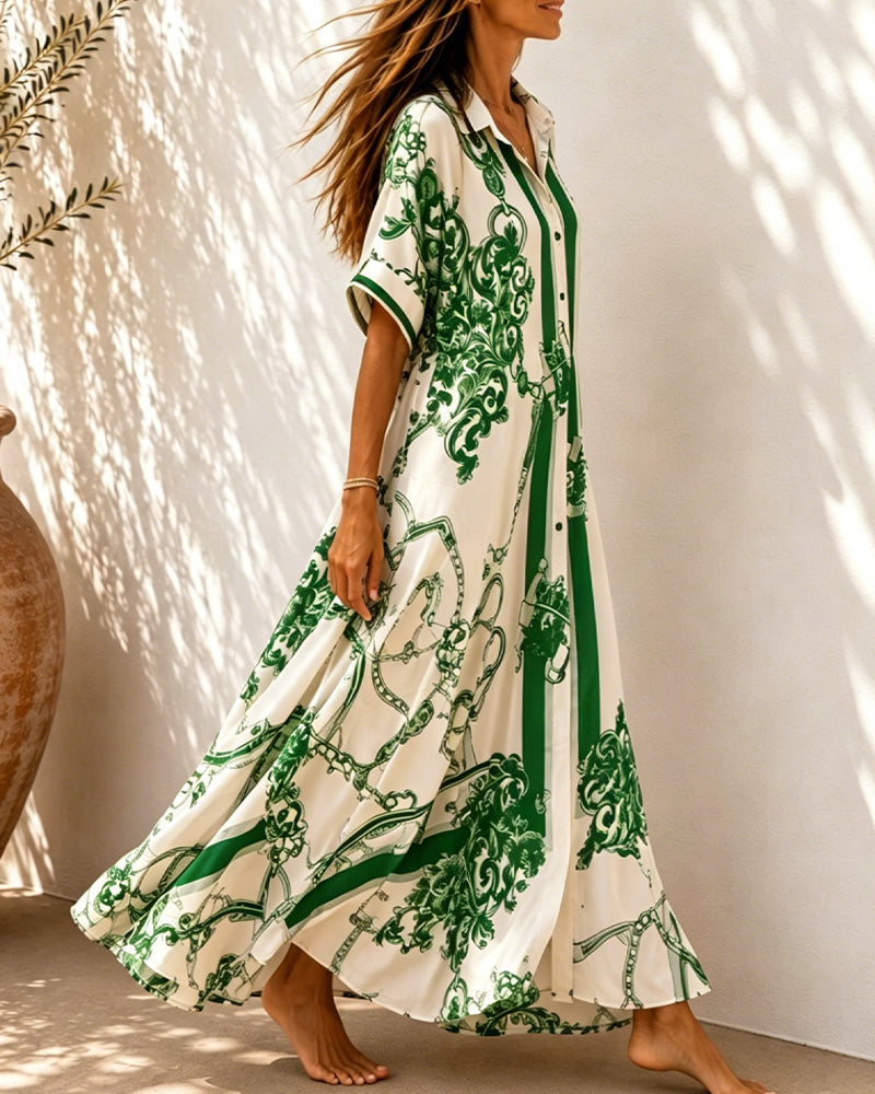 Vintage Scrollwork Lapel Shirt Dress