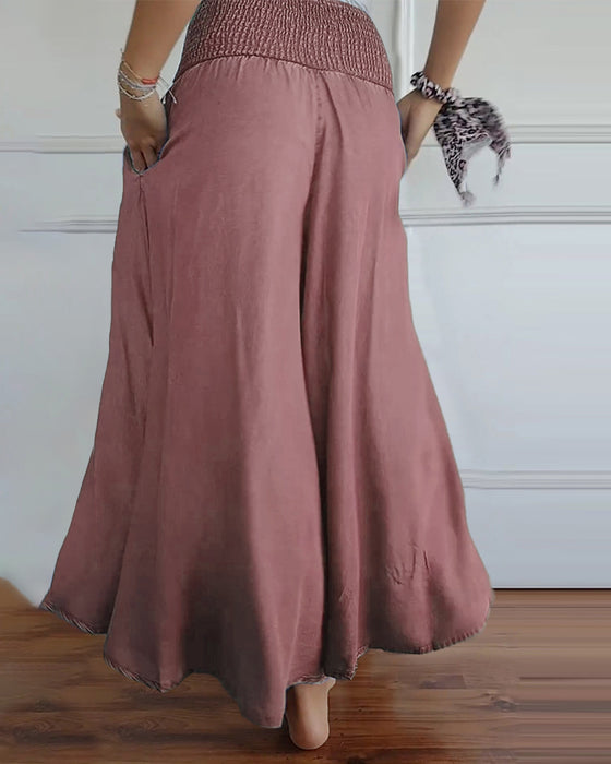 Elastic waist wide leg pants
