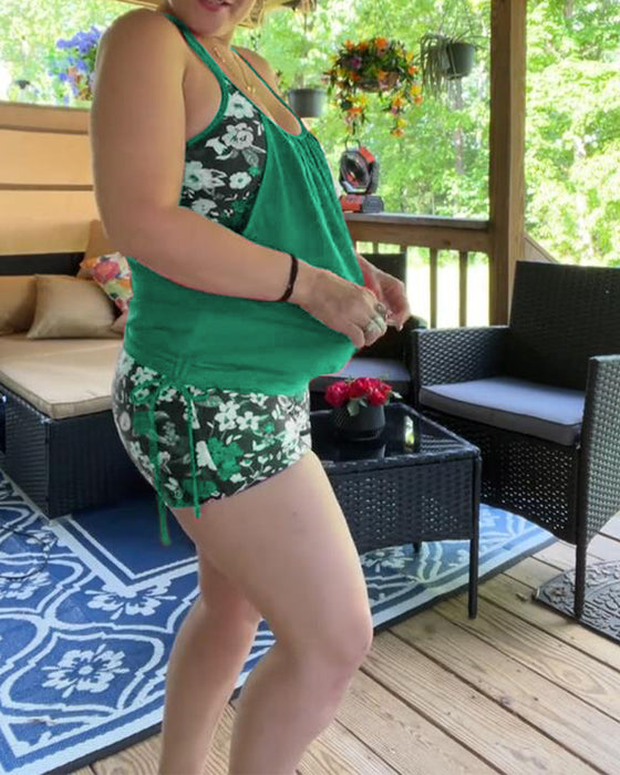 Printed Suspender Boxer Swimsuit