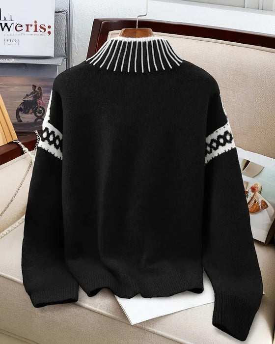 High Neck Patterned Contrast Jumper