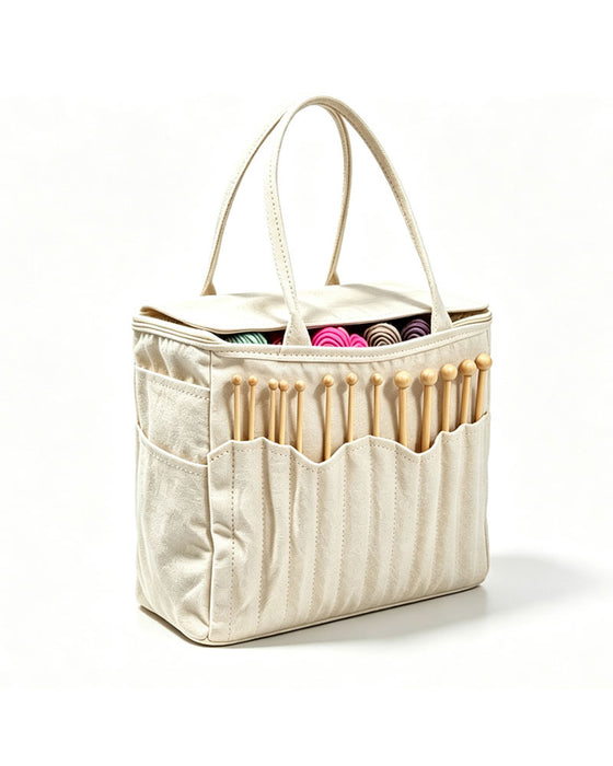 Canvas Yarn Storage Bag with Needle Pockets