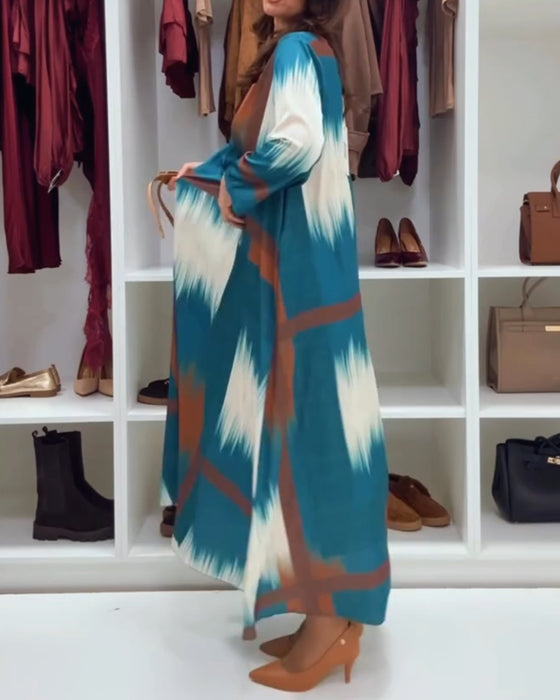 Fashion Printed Round Neck Long Sleeve Dress