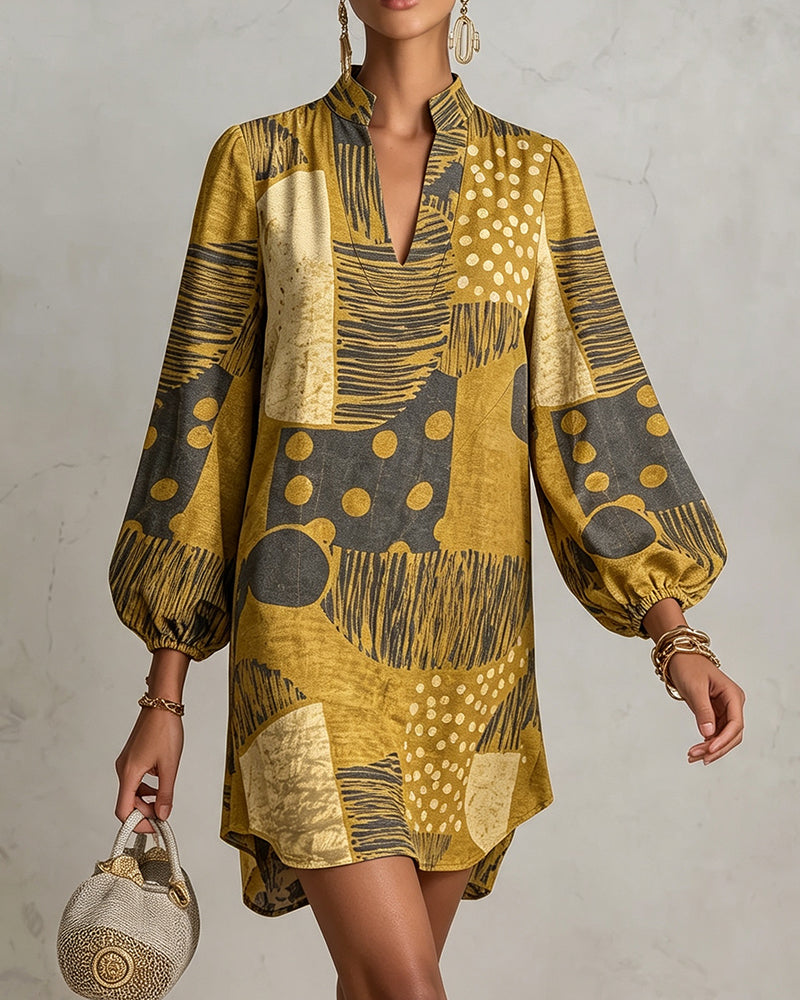 Casual V-Neck Printed Dress