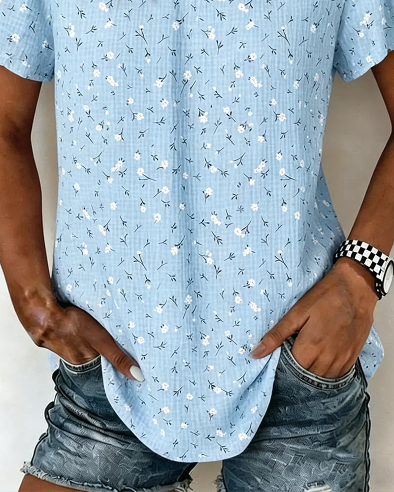 V-Neck Floral Short Sleeve T-Shirt