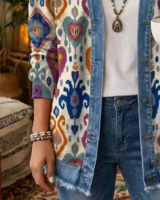 Bohemian Denim Patchwork Floral Coat