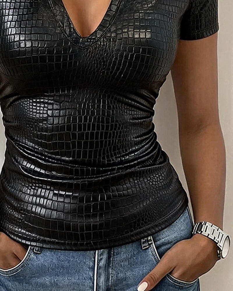 V-Neck Trendy Shirred Blouse