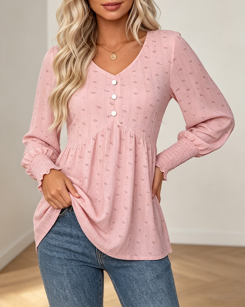 Lantern Sleeve Floral V-Neck Top