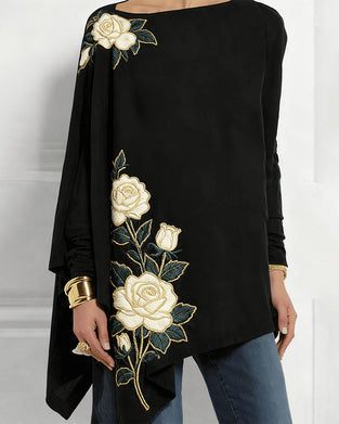 Vintage Rose Embroidery Style Printed Top