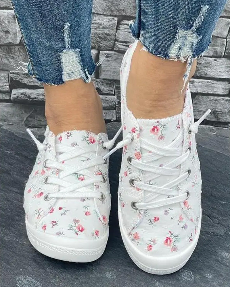 Floral Print Fashion Casual Cloth Shoes