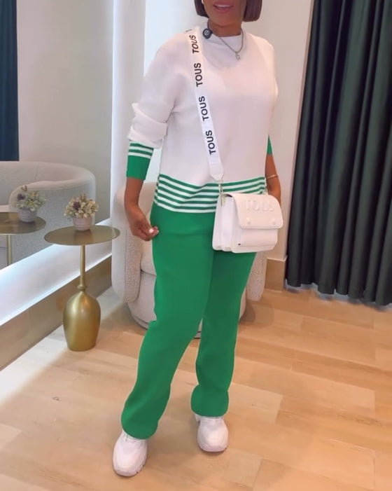 Striped Contrast Pullover Pants Set