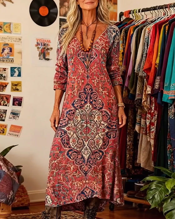 Casual V-Neck Bohemian Style Dress