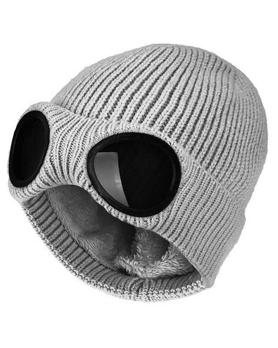 Unisex Solid Color Goggle Lens Design Beanie Hat